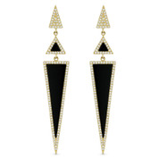 Black Onyx & 0.52ct Diamond Pave Dangling Multi-Triangle Stiletto Earrings in 14k Yellow Gold