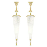 Mother-of-Pearl & 0.23ct Diamond Pave Dangling Long-Triangle Stiletto Earrings in 14k Yellow Gold