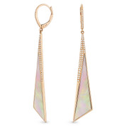 Pink Mother-of-Pearl & 0.30ct Diamond Pave Dangling Fancy Triangle Stiletto Earrings in 14k Rose Gold