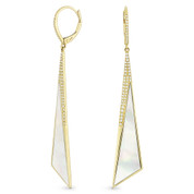 White Mother-of-Pearl & 0.30ct Diamond Pave Dangling Fancy Triangle Stiletto Earrings in 14k Yellow Gold