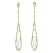 Mother-of-Pearl & 0.48ct Diamond Pave Dangling Tear-Drop Earrings in 14k Yellow Gold