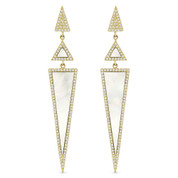 White Mother-of-Pearl & 0.52ct Diamond Pave Dangling Multi-Triangle Stiletto Earrings in 14k Yellow Gold