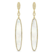 Mother-of-Pearl & 0.57ct Diamond Pave Dangling Multi-Oval Long Earrings in 14k Yellow Gold