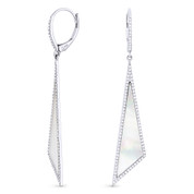 Mother-of-Pearl 0.42ct Diamond Pave Dangling Fancy Triangle Stiletto Earrings in 14k White Gold