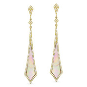 Pink Mother-of Pearl & 0.50ct Diamond Pave Arrow-Style Dangling Stiletto Earrings in 14k Yellow Gold