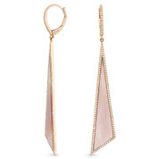 Pink Mother-of Pearl & 0.50ct Diamond Pave Dangling Fancy Triangle Stiletto Earrings in 14k Rose Gold