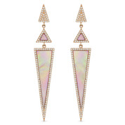 Pink Mother-of-Pearl & 0.52ct Diamond Pave Dangling Multi-Triangle Stiletto Earrings in 14k Rose Gold