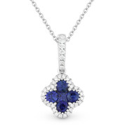 0.67ct Sapphire Cluster & Diamond Pave Flower Charm Pendant & Chain Necklace in 14k White Gold