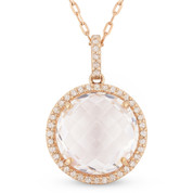 6.26ct Checkerboard White Topaz & Round Cut Diamond Halo Pendant & Chain Necklace in 14k Rose Gold