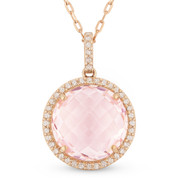 4.76ct Checkerboard Pink Amethyst & Round Cut Diamond Halo Pendant & Chain Necklace in 14k Rose Gold