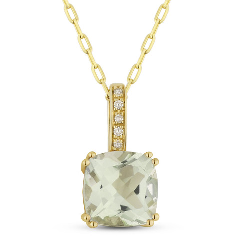 1.46ct Cushion Cut Green Amethyst & Round Diamond Pendant & Chain ...