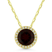 1.72ct Round Cut Garnet & Diamond Circle Halo Pendant & Chain Necklace in 14k Yellow Gold