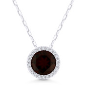 1.79ct Round Cut Garnet & Diamond Circle Halo Pendant & Chain Necklace in 14k White Gold