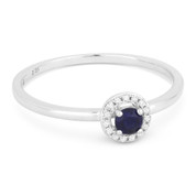 0.18ct Round Cut Lab-Created Blue Sapphire & Diamond Circle-Halo Promise Ring in 14k White Gold