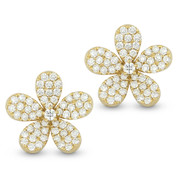 0.76ct Round Cut Diamond Pave Flower Charm Stud Earrings in 14k Yellow Gold