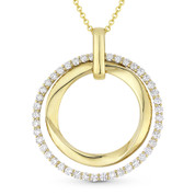 1.08ct Round Cut Diamond Eternity Double-Circle Pendant & Chain Necklace in 14k Yellow Gold