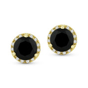 1.45ct Round Brilliant Cut Black Onyx & Diamond Halo Martini Stud Earrings in 14k Yellow Gold