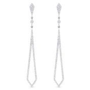 0.42ct Round Cut Diamond Pave Dangling Open Arrow-Stiletto Earrings w/ Pushbacks in 14k White Gold