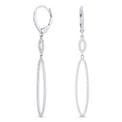 0.38ct Round Cut Diamond Pave Open-Oval Dangling Earrings w/ Leverbacks in 14k White Gold