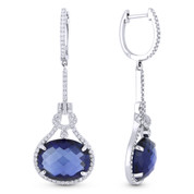 9.72ct Oval Cut Lab-Created Blue Sapphire & Round Diamond Halo Dangling Earrings in 14k White Gold