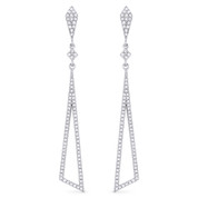 0.40ct Round Cut Diamond Pave Dangling Tapered Open-Stiletto Earrings w/ Pushbacks in 14k White Gold