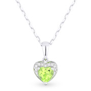 0.57ct Heart-Shaped Peridot & Round Diamond Heart Charm Pendant & Chain Necklace in 14k White Gold