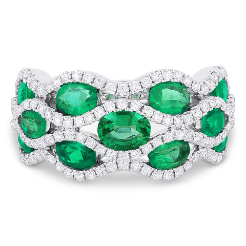 2.71ct Oval Cut Emerald & Diamond Pave Right-Hand Wide Statement Ring ...