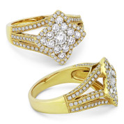 0.75ct Round Brilliant Cut Diamond Cluster & Pave Flower-Design Statement Ring in 18k Yellow Gold