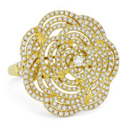 1.49ct Round Cut Diamond Pave Cluster Flower-Design Cocktail / Statement Ring in 18k Yellow Gold