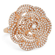 1.48ct Round Cut Diamond Pave Cluster Flower-Design Cocktail / Statement Ring in 18k Rose Gold