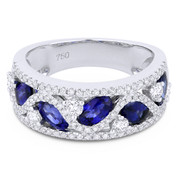 2.35ct Oval Cut Sapphire & Round Diamond Pave Thick Statement Band in 18k White Gold