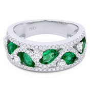 2.07ct Oval Cut Emerald & Round Diamond Pave Thick Statement Band in 18k White Gold