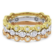 0.33ct Round Cut Diamond Bezel & Bead Stackable 3-Ring Set in 14k White, Yellow, & Rose Gold