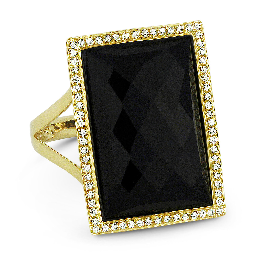 7.03 ct Checkerboard Onyx /& Diamond Right-Hand Cocktail Ring in 14k Yellow Gold