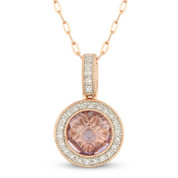 1.52ct Checkerboard Pink Amethyst & Round Cut Diamond Halo Pendant & Chain Necklace in 14k Rose Gold