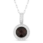 1.88 ct Checkerboard Garnet & Round Cut Diamond Halo Pendant & Chain Necklace in 14k White Gold