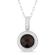 1.88 ct Checkerboard Garnet & Round Cut Diamond Halo Pendant & Chain Necklace in 14k White Gold