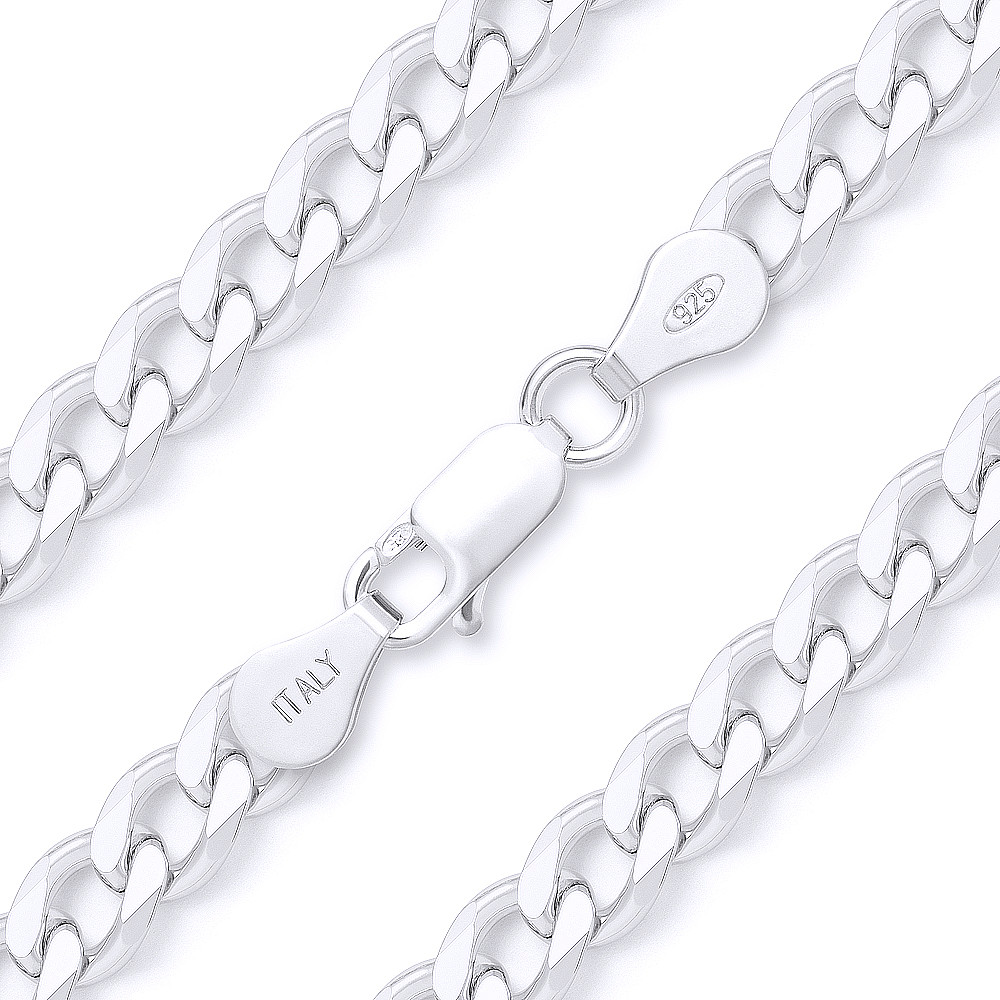 Solid 925 Sterling Silver Polished 3.7mm Curb Link Cuban Chain Necklace