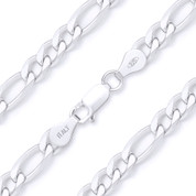 3.7mm (Gauge 100) Figaro / Figaroa Link Italian Chain Bracelet in Solid .925 Sterling Silver - CLB-FIGA1-100-SLP