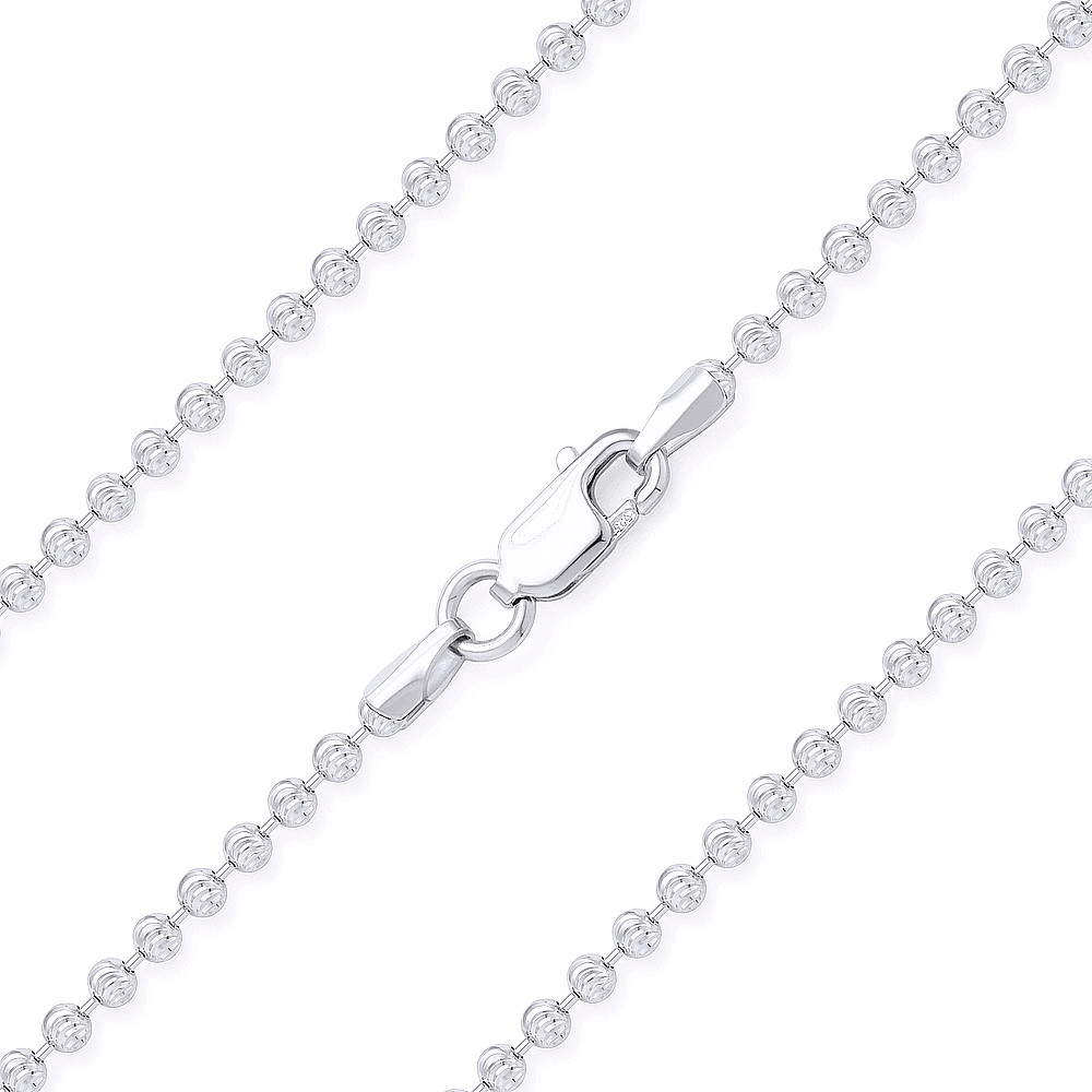 2mm Moon-Cut Ball Bead Link Italian Chain Necklace in .925