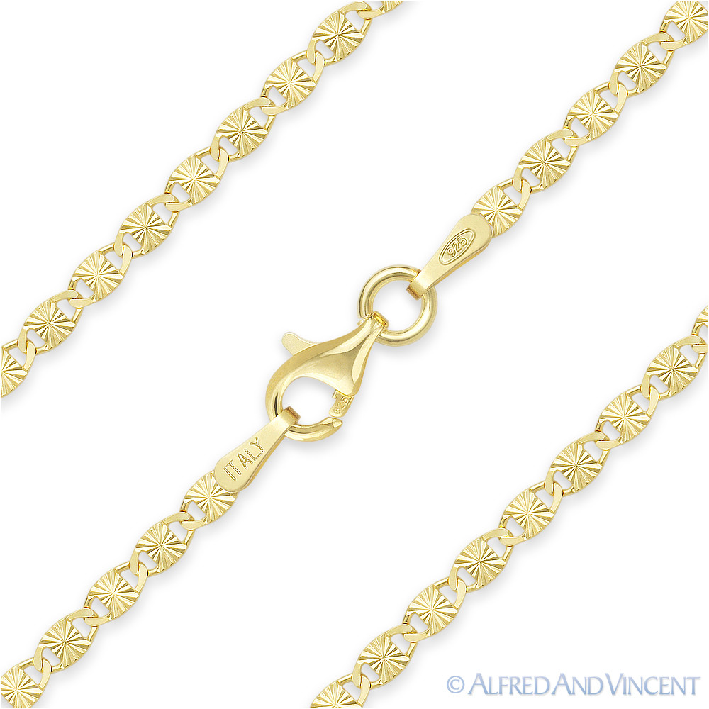 2.2mm Diamond-Cut Valentino Link Italian Chain Necklace in .925 Sterling  Silver w/ 14k Yellow Gold Plating - CLN-VAL2-2.2MM-SLY -  AlfredAndVincent.com