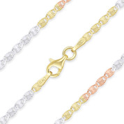 2.2mm Diamond-Cut Valentino Link Italian Chain Necklace in .925 Sterling Silver w/ Tri-Tone 14k Gold Plating - CLN-VAL2-2.2MM-SLRWY