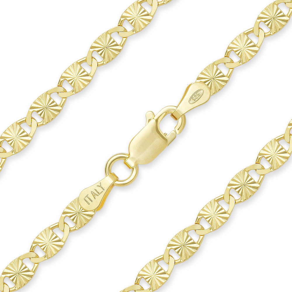 3.5mm Diamond Cut Valentino Link Italian Chain Necklace in .925 Sterling Silver w 14k Yellow Gold Plating CLN VAL2 3.5MM SLY