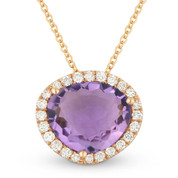 2.58ct Fancy Cut Purple Amethyst & Round Diamond Halo Pendant & Chain Necklace in 14k Rose Gold