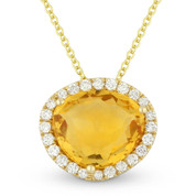 2.83ct Fancy Cut Citrine & Round Diamond Halo Pendant & Chain Necklace in 14k Yellow Gold