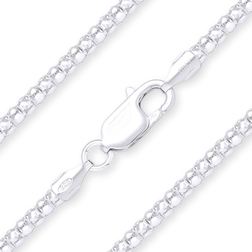 ITALY 925 Sterling Silver Coreana Chain Necklace-Rhodium-Popcorn Chain-Mesh