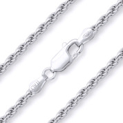 2mm (Gauge 050) Twist-Rope Diamond-Cut Link Italian Chain Necklace in Solid .925 Sterling Silver w/ Rhodium Plating - CLN-ROPE1-050-SLW