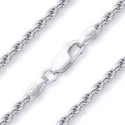 2.5mm (Gauge 060) Twist-Rope Diamond-Cut Link Italian Chain Necklace in Solid .925 Sterling Silver w/ Rhodium Plating - CLN-ROPE1-060-SLW
