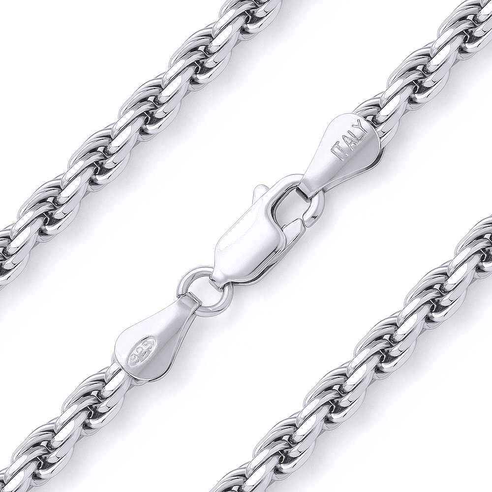 Solid 925 Sterling Silver 3mm Italian Diamond Cut Twisted Rope Chain Necklace 