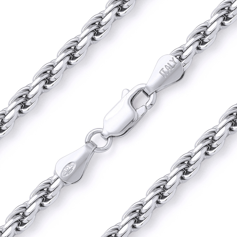 Solid 925 Sterling Silver 3mm Italian Diamond Cut Twisted Rope Chain Necklace Solid 925 Sterling Silver 3mm Italian Diamond Cut Twisted Rope Chain Necklace